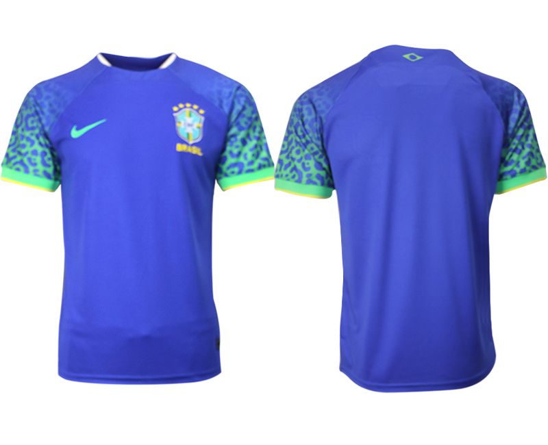 Men 2022 World Cup National Team Brazil away aaa version blue blank Soccer Jersey->customized soccer jersey->Custom Jersey